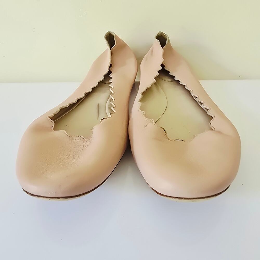 Chloe Lauren Scalloped Leather Ballerina Flats Tan Cream 41 US 10.5 - Picture 5 of 10